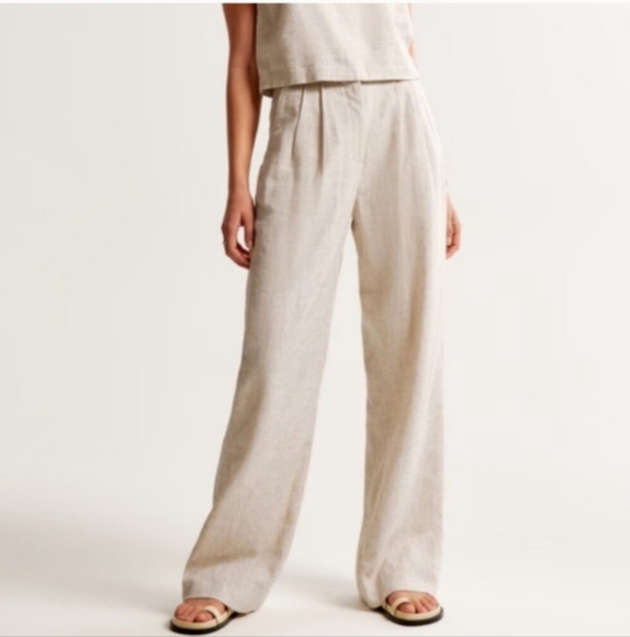 Abercrombie & Fitch Pants - Abercrombie & Fitch Sloane Tailored Linen Blend Wide Leg Pants Beige 26 / 2 Long